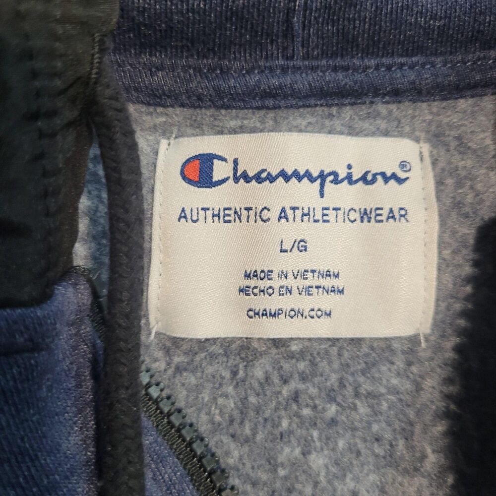 Champion Hoodie Mens Large Blue Black 1/2 Zip Fleece Pullover Pockets Athletic - Picture 2 of 12